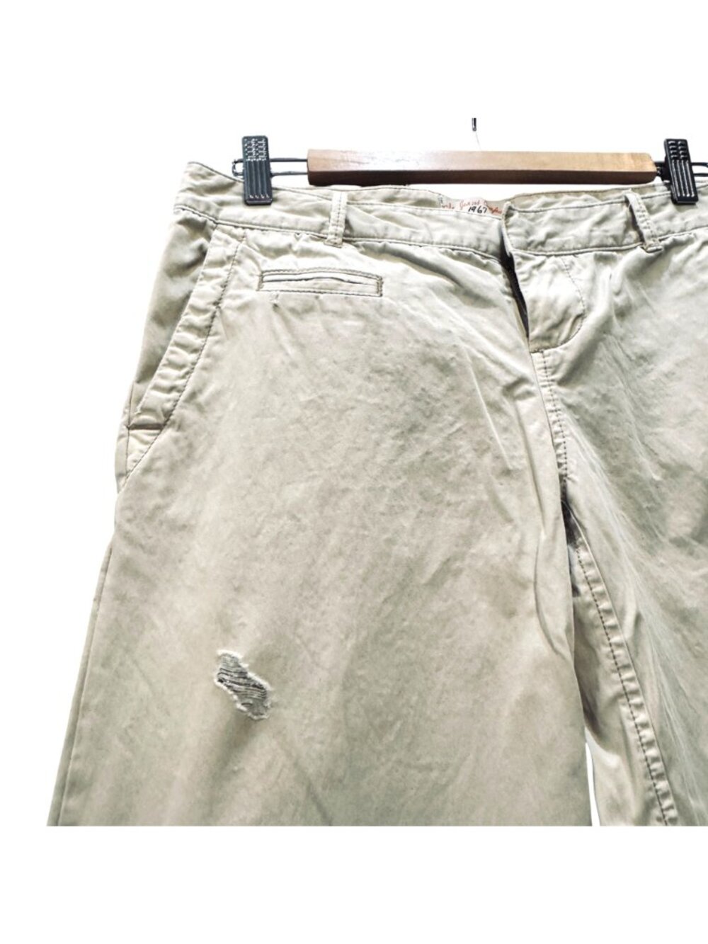 Ralph Lauren Wide Leg Pants Women's 4 Distressed Light Khaki Cotton Low Rise Y2K - Picture 3 of 10